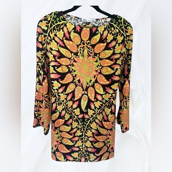 Zara Bodycon Paisley Boho Mini Dress Size M - Picture 3 of 8